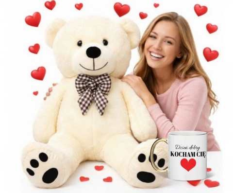PREZENT NA WALENTYNKI MASKOTKA+ KUBEK 330ml MIŚ PLUSZOWY DUŻY PLUSZAK 100CM